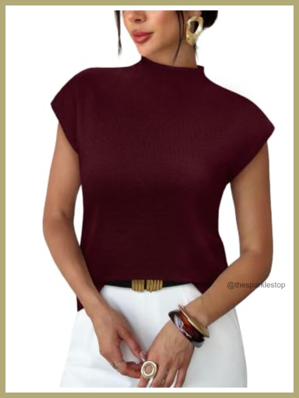 Womens Viscose Blend Short Sleeve Mock Neck Knit Pullover Sweater Top